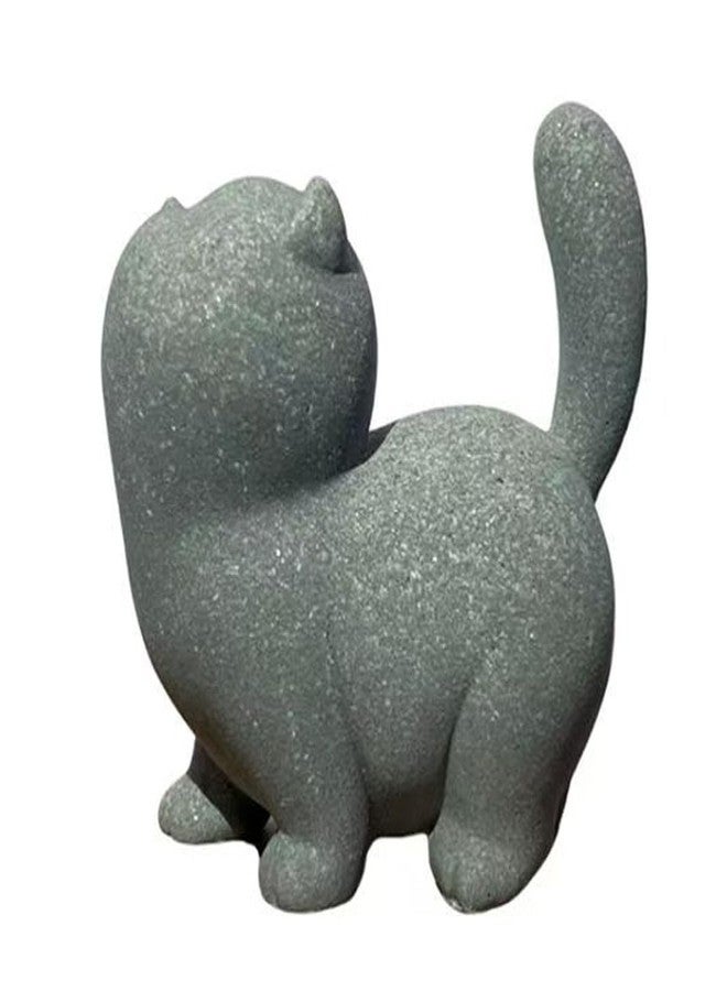 livelyfish Cute Cat Figurine Lucky Cat Statue Sandstone Animal Sculpture Tea Pet Tabletop Ornaments Micro Landscape Fairy Garden Aquarium Decor (A) - Image 1